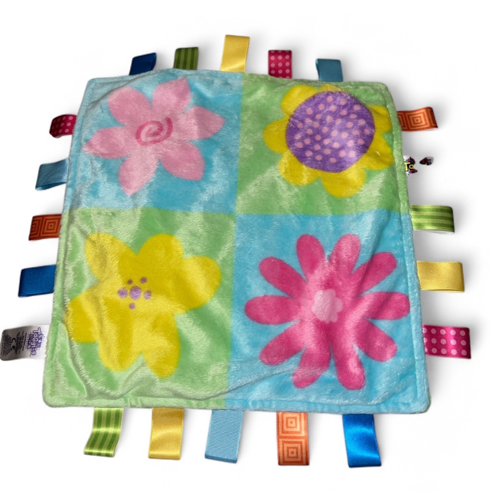 Taggies Lovey Baby Security Blanket Green Full Bloom Flowers Floral
